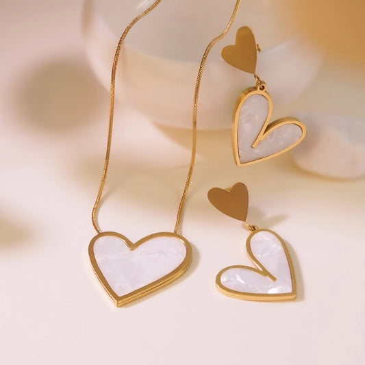 Jewelry Elegant Sweet Heart Shape 304 Stainless Steel Acrylic 18K Gold Plated Inlay Stainless Steel Jewelry Sets