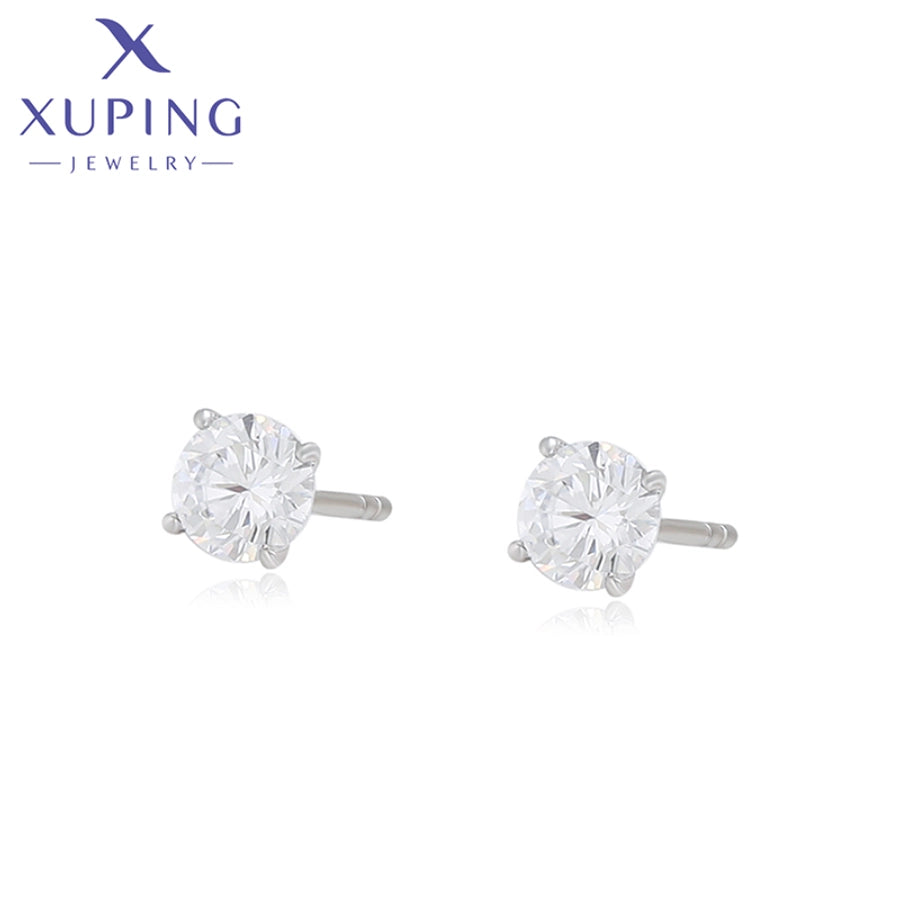 1 Pair Basic XUPING Simple Style Geometric Inlay Copper Artificial Gemstones 18K Gold Plated Ear Studs