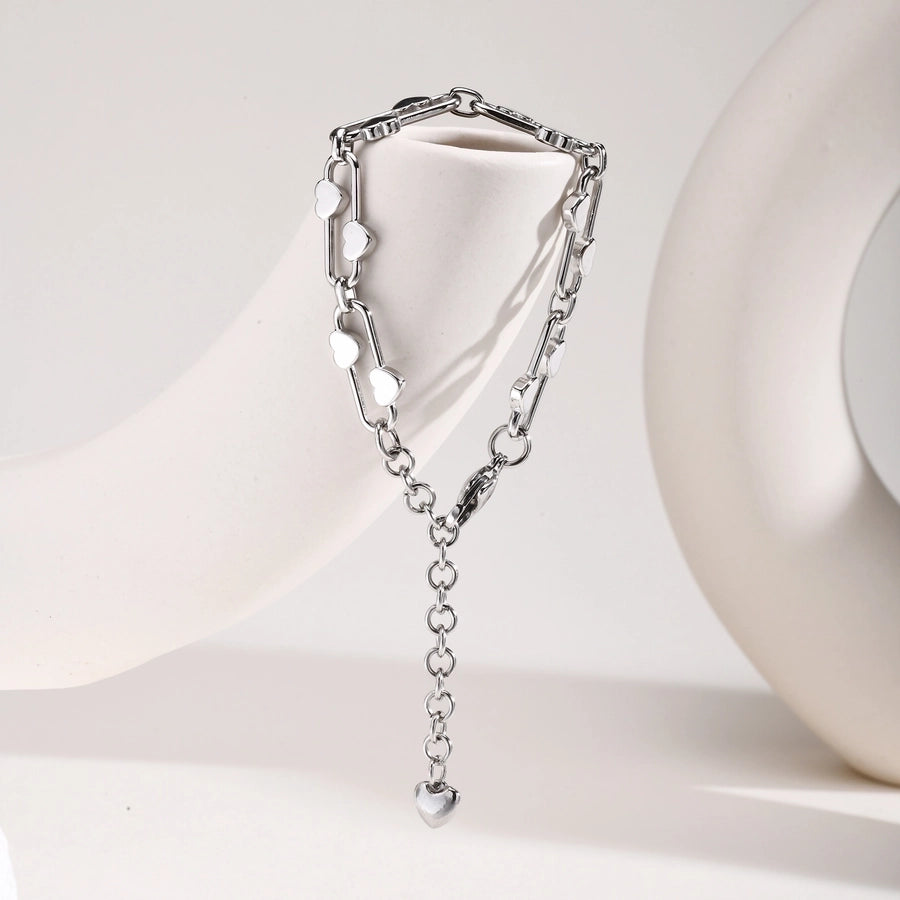 Simple Style Heart Shape 201 Stainless Steel Silver Plated Bracelets In Bulk