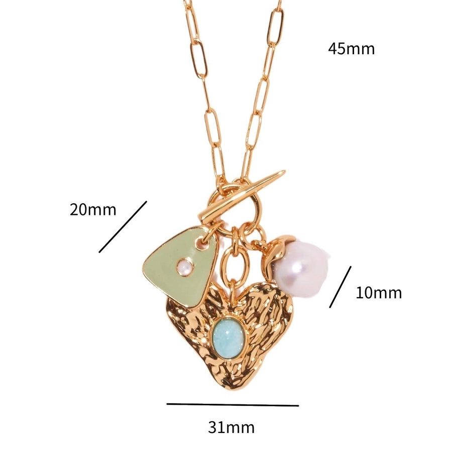 Copper Gold Plated Enamel Inlay Round Star Heart Shape Gem Pearl Pendant Necklace