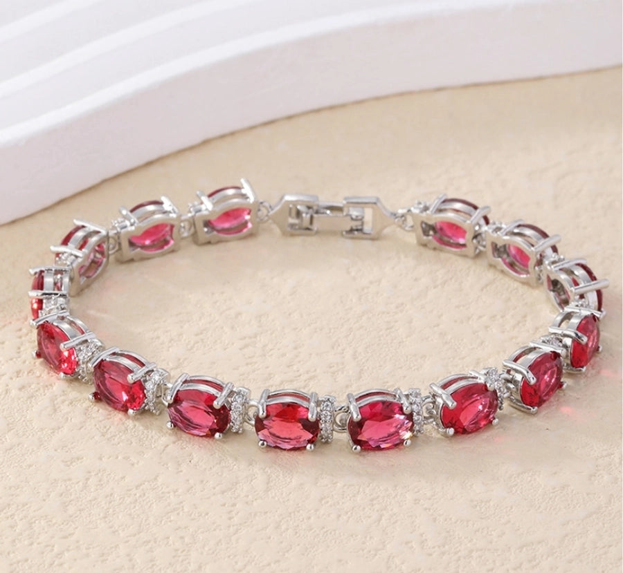 Copper Rhodium Plated Lady Simple Style Inlay Geometric Zircon Bracelets