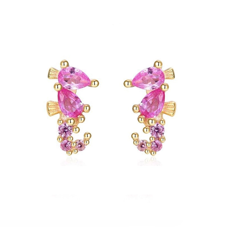 1 pair sweet simple style flower plating inlay copper zircon gold plated ear studs