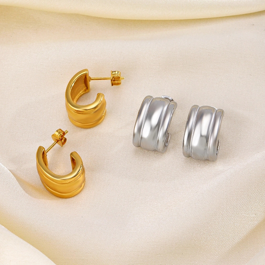 1 Pair Retro C Shape Plating 304 Stainless Steel 18K Gold Plated Ear Studs