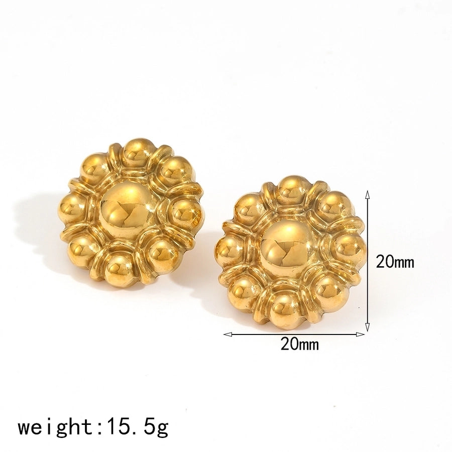 1 Pair IG Style Flower Polishing Plating 304 Stainless Steel 18K Gold Plated Ear Studs