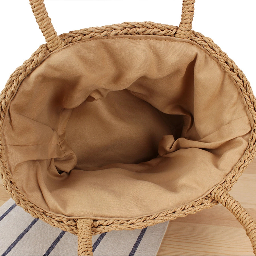 Women's Medium Paper Solid Color Elegant Streetwear Weave Shell String Straw Bag