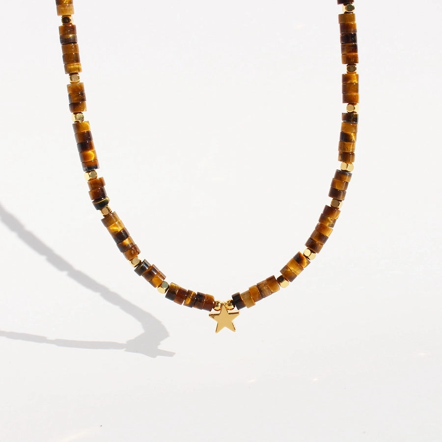 Casual Retro Star opal Brass 24K Gold Plated Necklace In Bulk