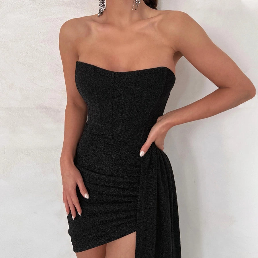 Women's Sheath Dress Streetwear Strapless Backless Sleeveless Solid Color Above Knee Holiday