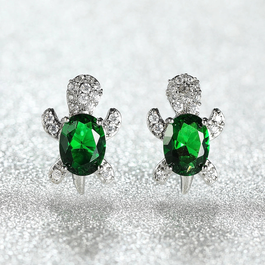 1 pair cute simple style tortoise plating inlay copper zircon ear studs - CEJEW