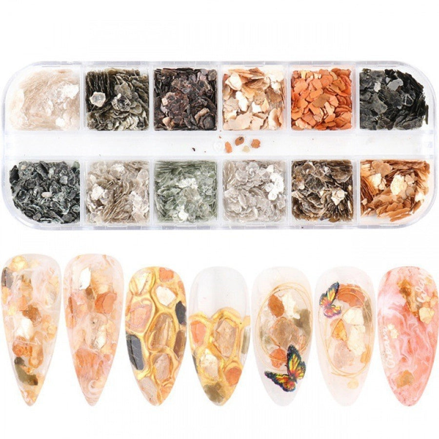 hot nail art sequ  magic thin sheet mica 12 color mica shell nail jewelry nail