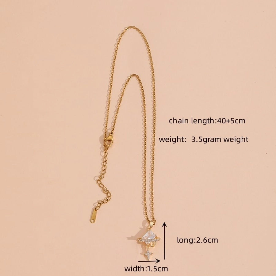 Jewelry Simple Style Shiny Star 304 Stainless Steel Copper Artificial Crystal Zircon Inlay Pendant Necklace