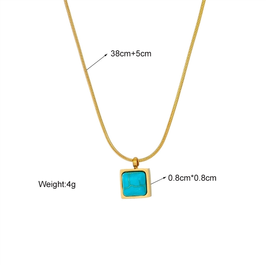 Jewelry Retro Square 304 Stainless Steel Turquoise 18K Gold Plated Inlay Stainless Steel Necklaces