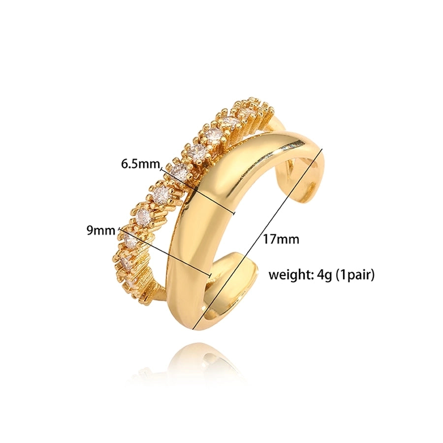 elegant luxurious shiny v shape copper plating inlay zircon 18k gold plated open rings