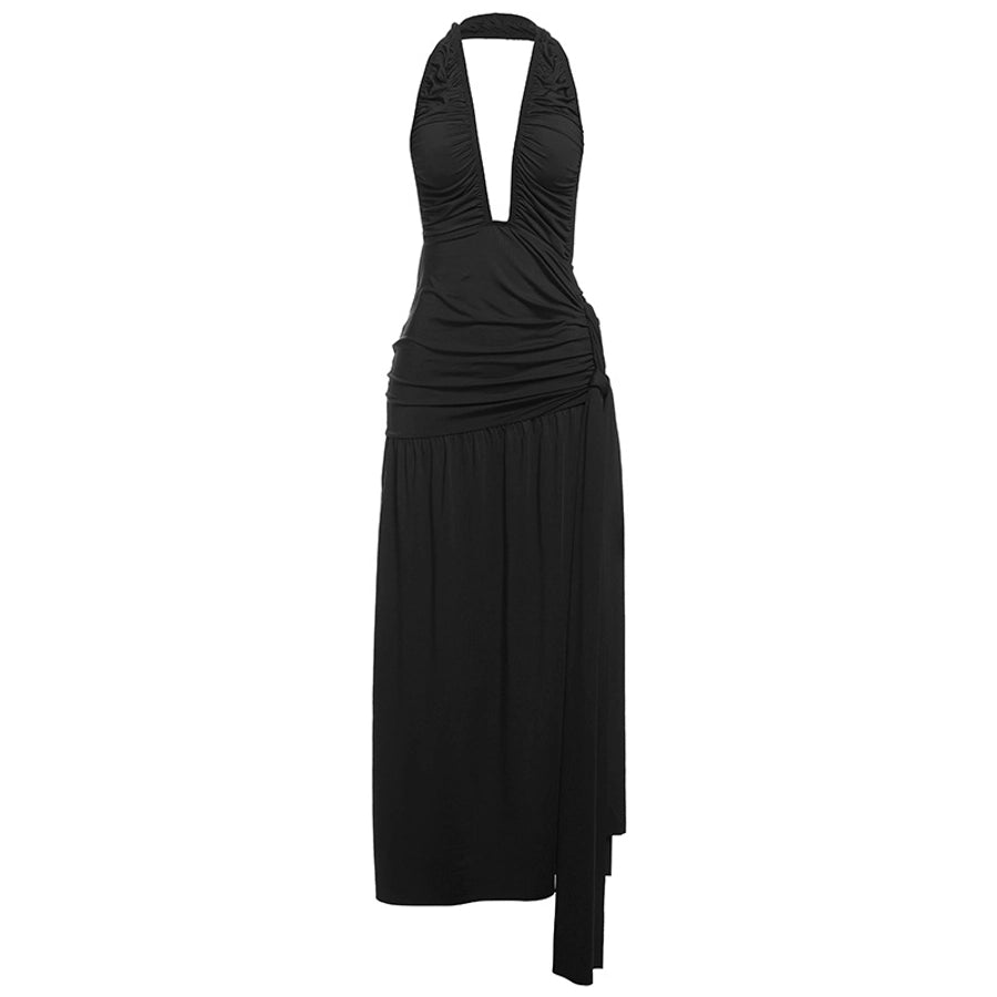 Women's Sheath Dress Sexy Halter Neck Thigh Slit Backless Sleeveless Solid Color Maxi Long Dress Holiday Banquet