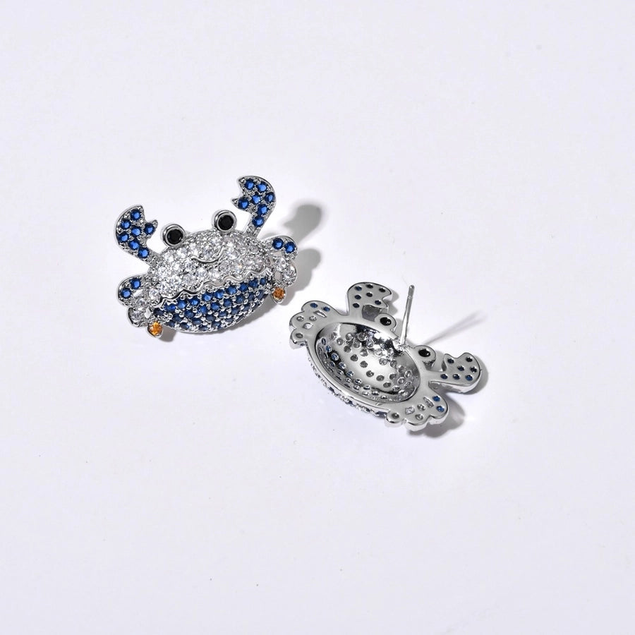 1 Pair Cute Shiny Crab Inlay Copper Zircon K Gold Plated Ear Studs