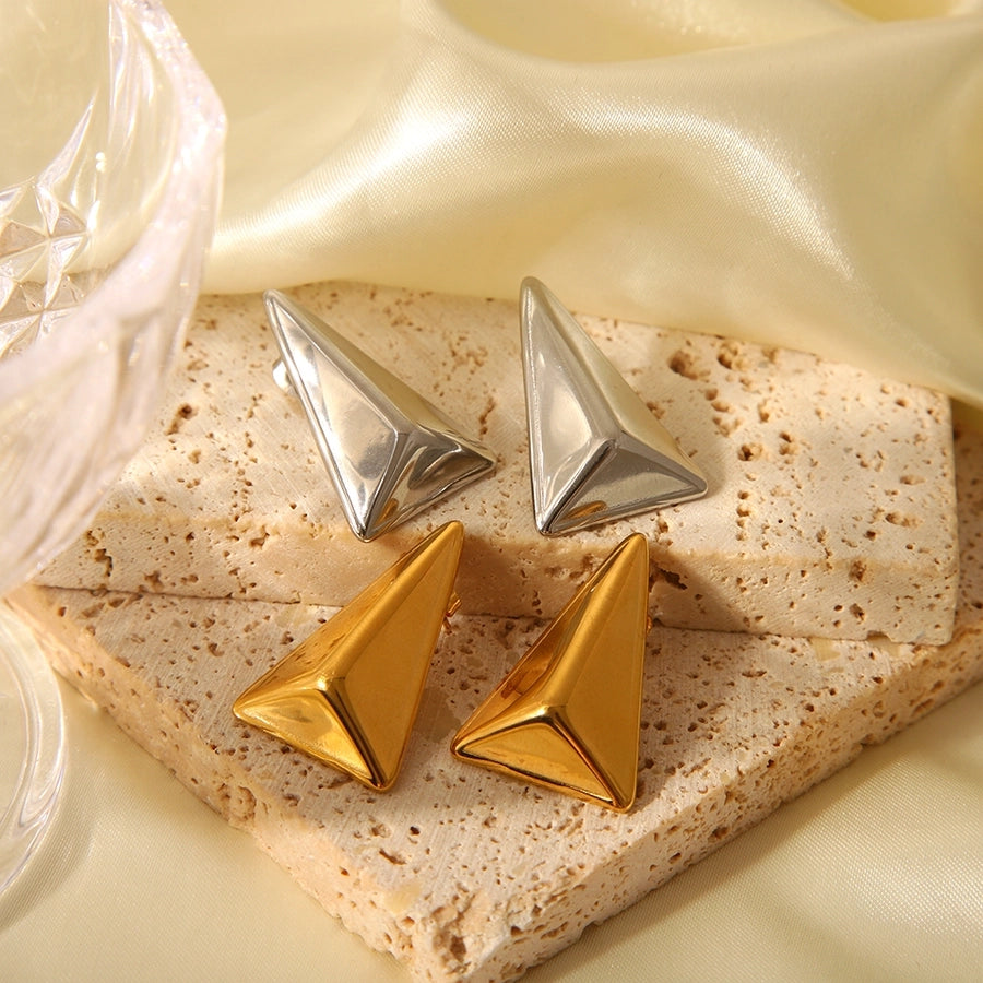 1 Pair Basic Triangle Polishing Plating 304 Stainless Steel 18K Gold Plated Earrings