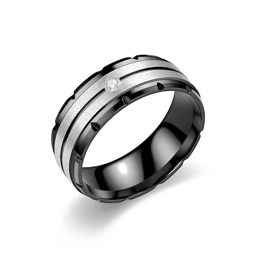 Jewelry Modern Style Simple Style Round Titanium Steel Artificial Diamond 18K Gold Plated Inlay Wide Band Ring