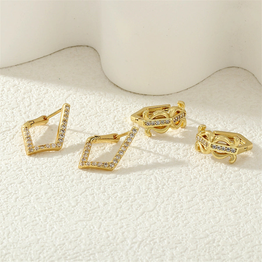 1 Pair IG Style Simple Style Commute Geometric Inlay Copper Zircon 18K Gold Plated Earrings