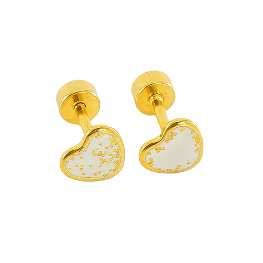 1 Pair Simple Style Heart Shape Enamel Plating Stainless Steel Ear Studs - CEJEW