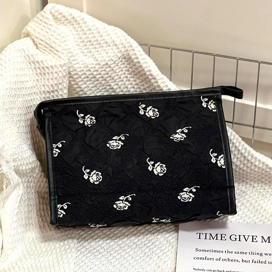 Classic Style Streetwear Flower Silk Square Makeup Bags