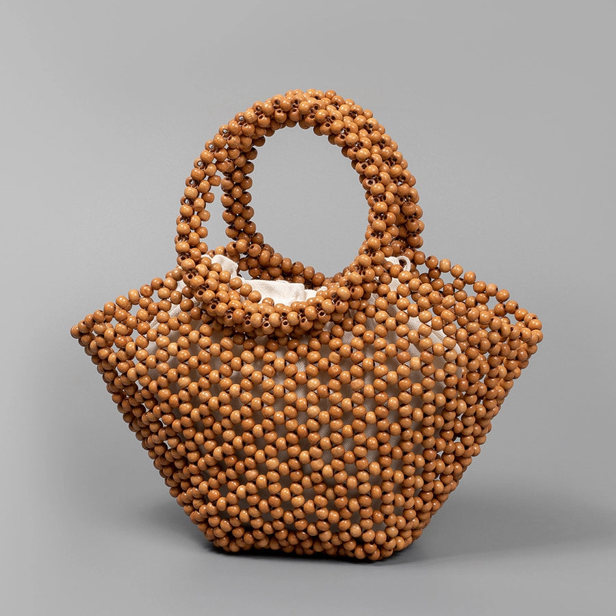 Women's Medium Maple Solid Color Elegant Streetwear Beading Dumpling Shape String Straw Bag