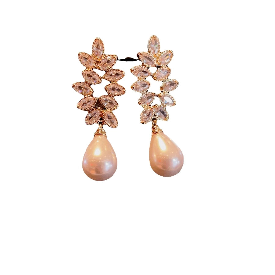 jewelry 1 pair luxurious water droplets artificial pearl copper zircon drop earrings