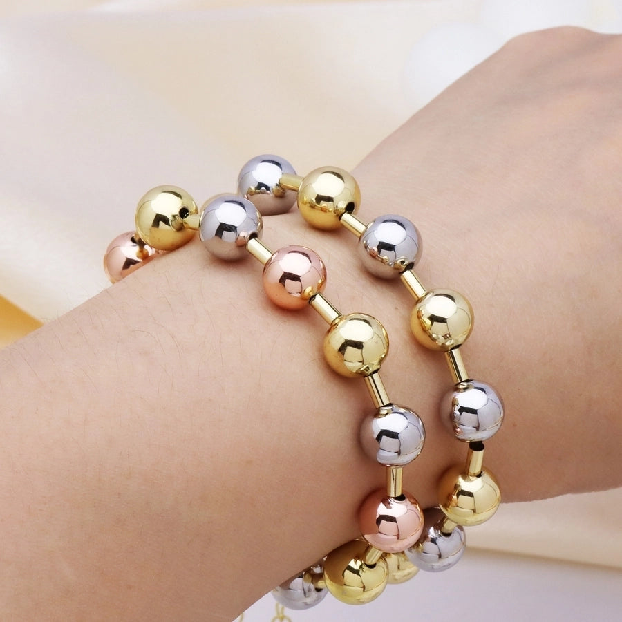 Copper 18K Gold Plated Beaded Plating Round Bracelets