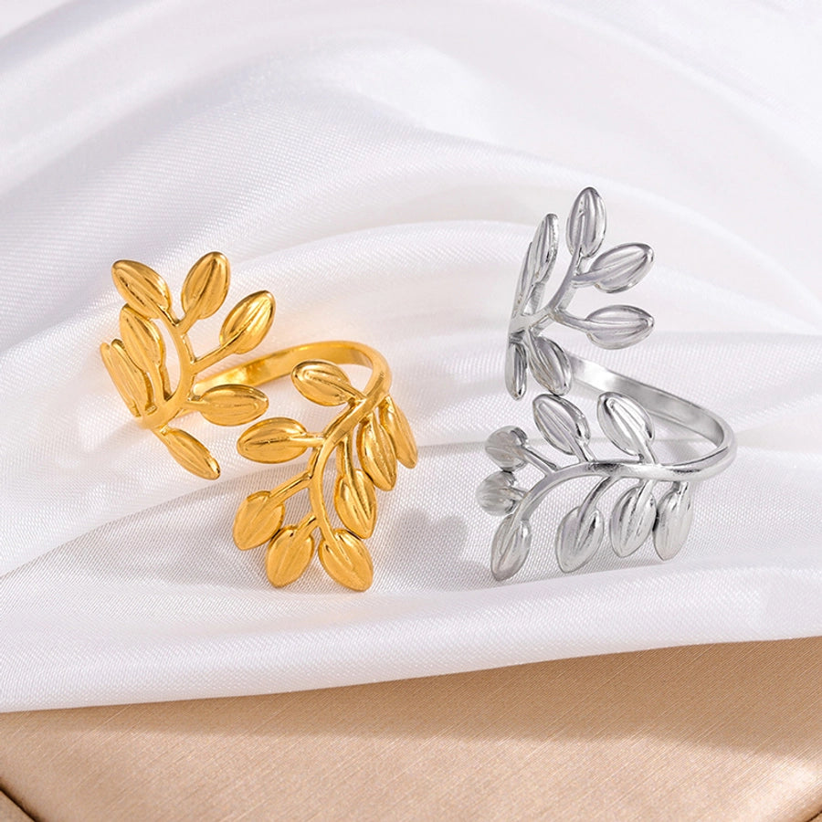 Jewelry Simple Style Leaves 304 Stainless Steel Open Rings