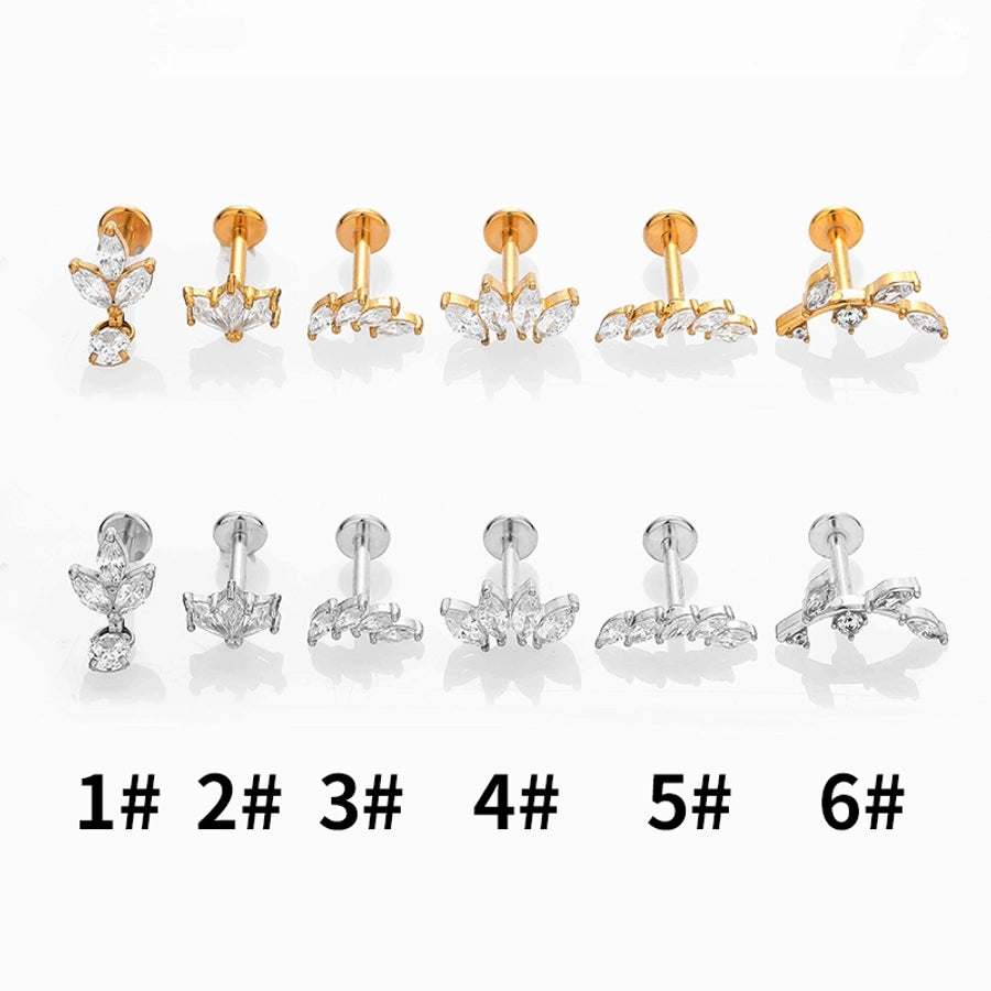 1 Piece Lip Rings Simple Style Leaves Crown 316L Stainless Steel  Zircon 18K Gold Plated Lip Rings Ear Cartilage Rings & Studs Nose Rings & Studs