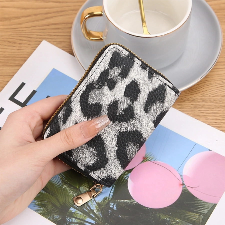 Women's Leopard Pu Leather Zipper Card Holders