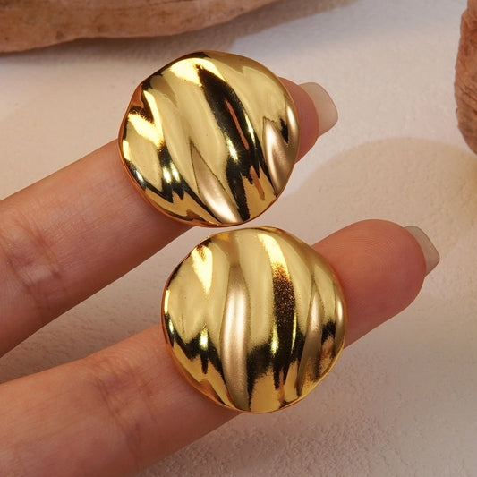 1 Pair French Style Round Plating 304 Stainless Steel Imitation Gold  Stainless Steel Earrings