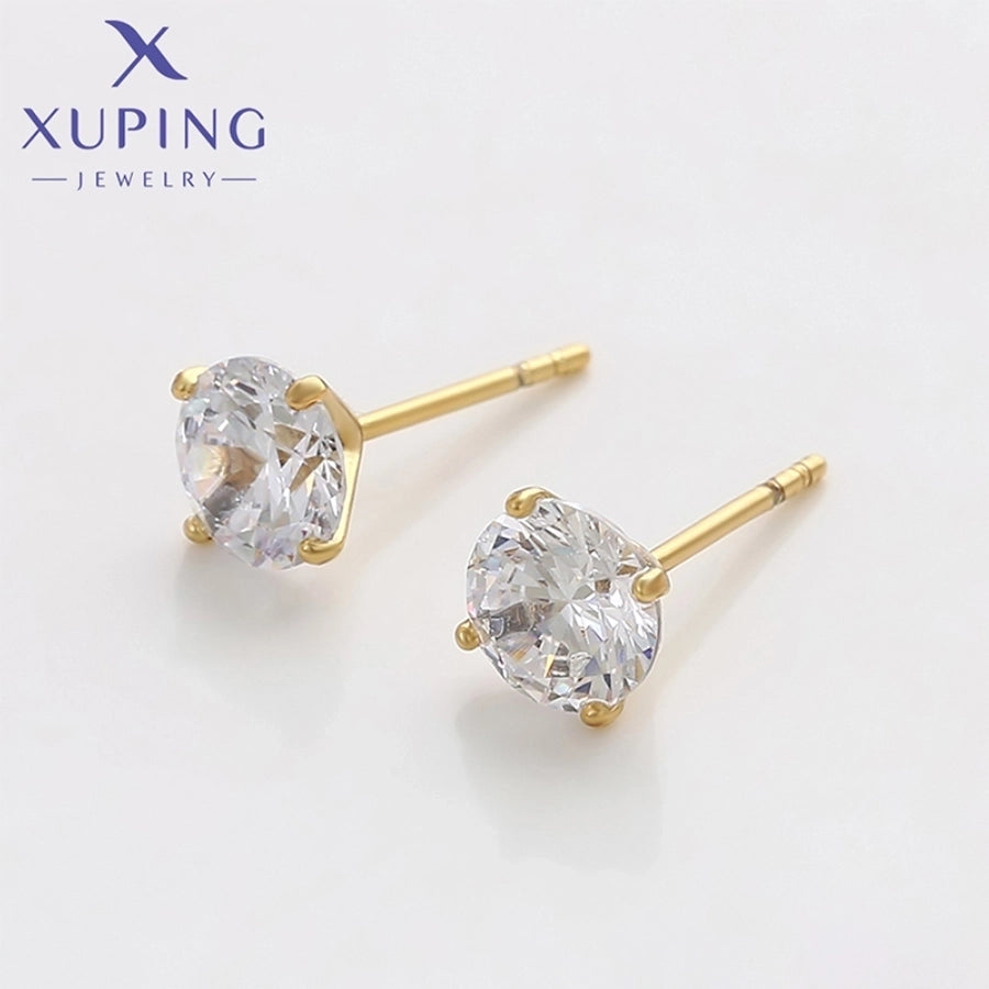 1 Pair Basic XUPING Simple Style Geometric Inlay Copper Artificial Gemstones 18K Gold Plated Ear Studs