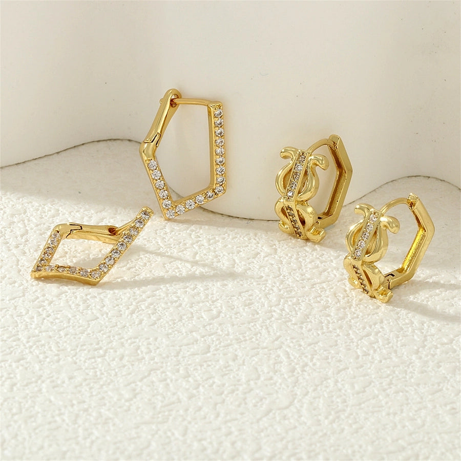 1 Pair IG Style Simple Style Commute Geometric Inlay Copper Zircon 18K Gold Plated Earrings