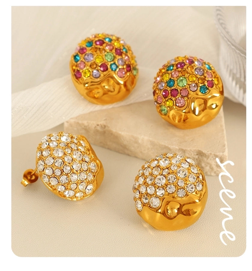 1 Pair IG Style French Style Shiny Round Polishing Inlay 304 Stainless Steel Artificial Gemstones Artificial Pearls 18K Gold Plated Ear Studs