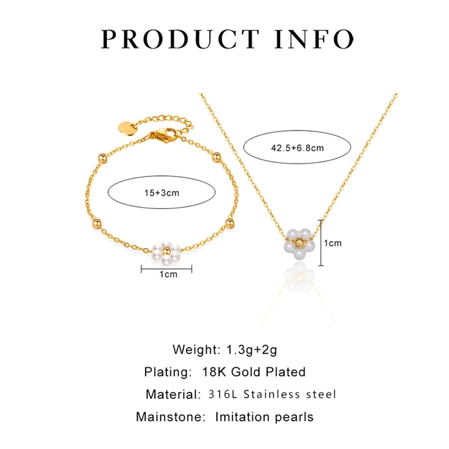 Jewelry Elegant Simple Style Commute Flower 316L Stainless Steel  Freshwater Pearl 18K Gold Plated Inlay Bracelets Necklace