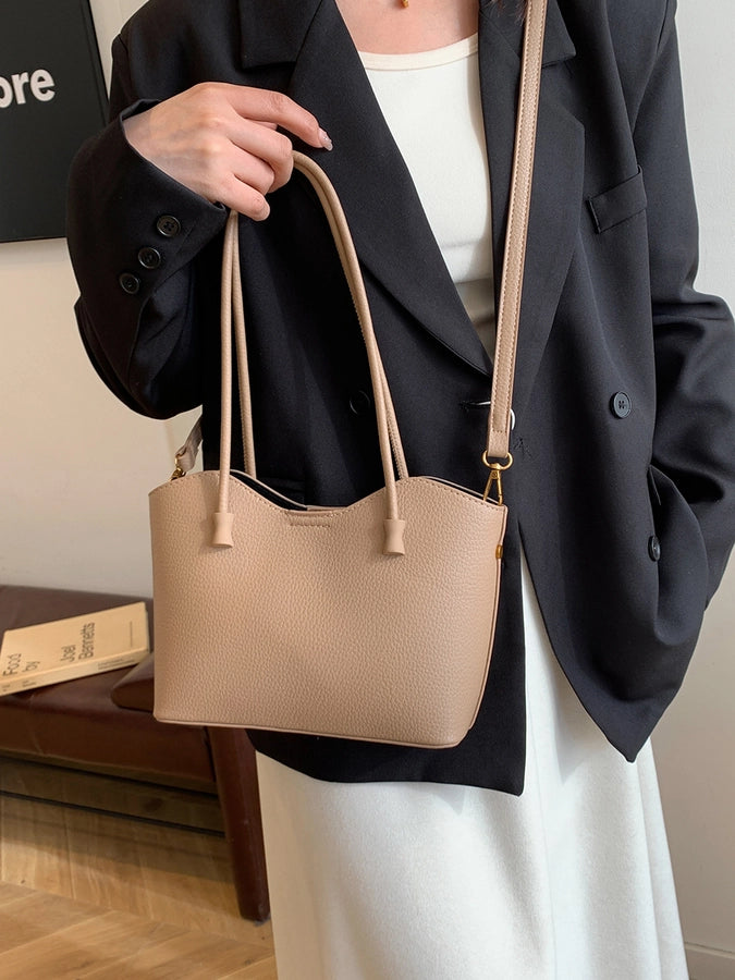 Women's Pu Leather Solid Color Classic Style Sewing Thread Dumpling Shape Zipper Tote Bag