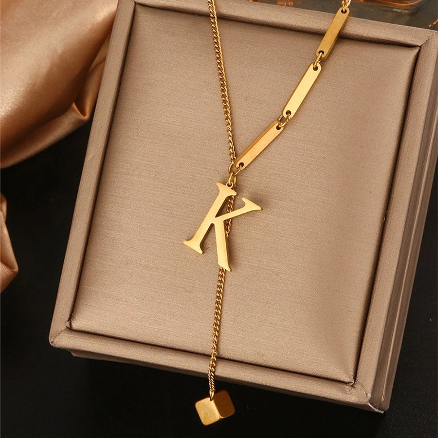 Jewelry Simple Style Artistic Letter 201 Stainless Steel 18K Gold Plated Pendant Necklace