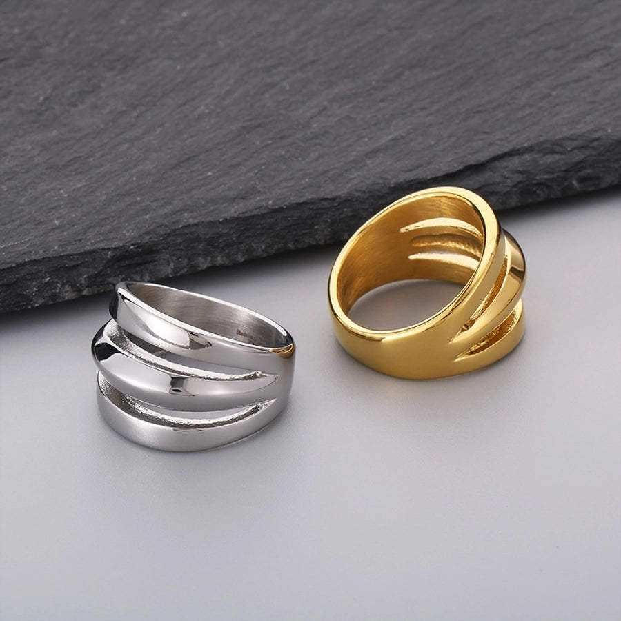 Jewelry Simple Style Solid Color Titanium Steel 18K Gold Plated Hollow Out Rings - CEJEW