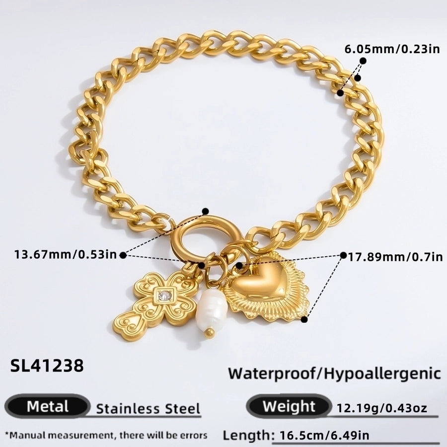 Simple Style Classic Style Heart Shape 304 Stainless Steel Rhinestones Bracelets In Bulk