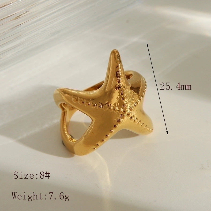 Jewelry Marine Style Beach Commute Starfish Solid Color 304 Stainless Steel 18K Gold Plated Rings