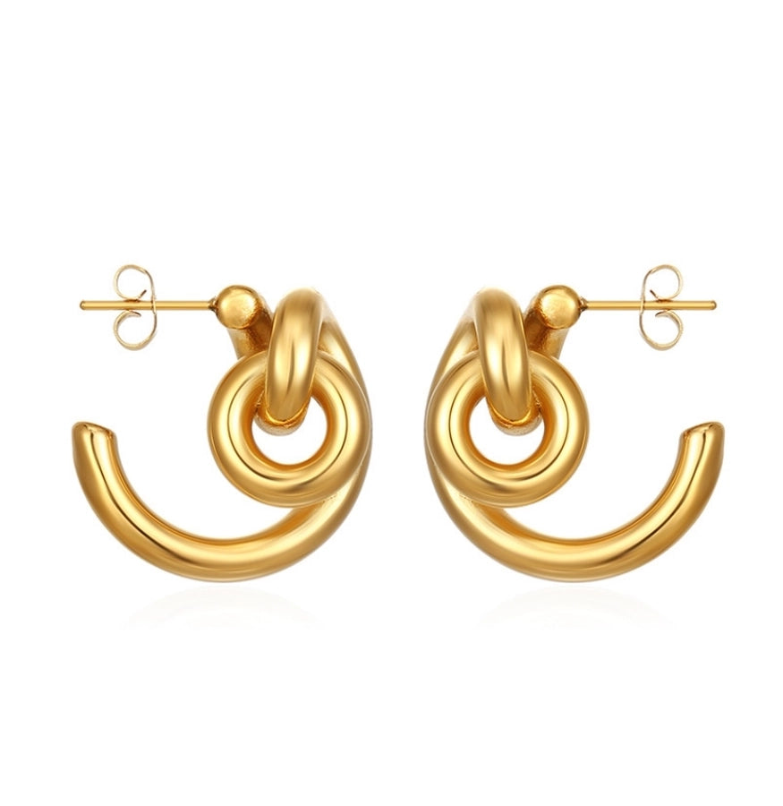 1 Pair Simple Style C Shape Inlay 304 Stainless Steel Titanium Steel Rhinestones 18K Gold Plated Ear Studs