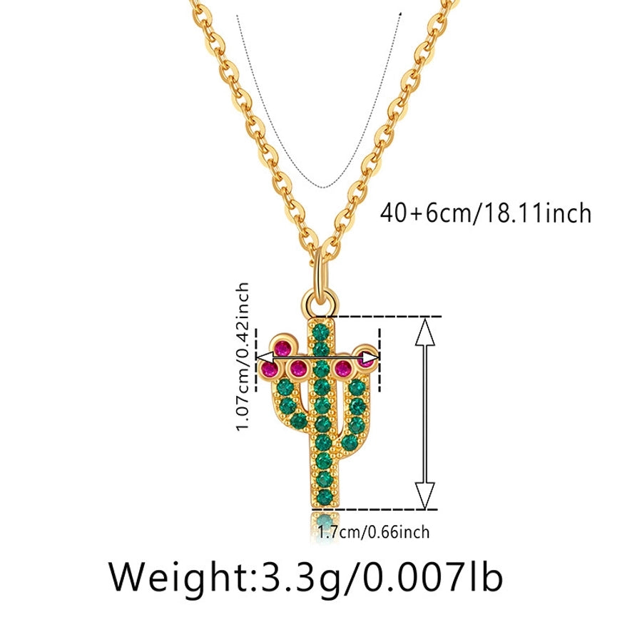 Copper 18K Gold Plated Inlay Cactus Star Heart Shape Zircon Earrings Necklace