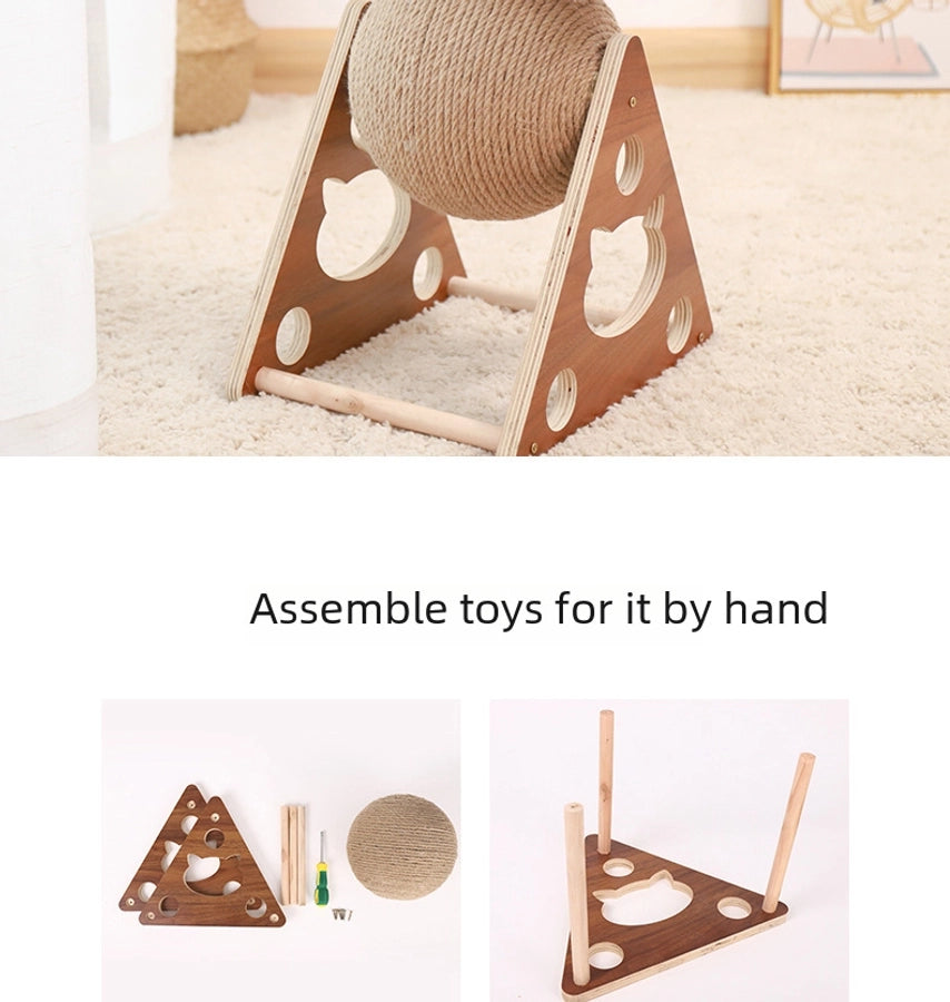 Wooden Cat Scratch Board Toy Durable Cat Scratching Post Ball Hand-wound Rope Climbing Frame Pet Supplies