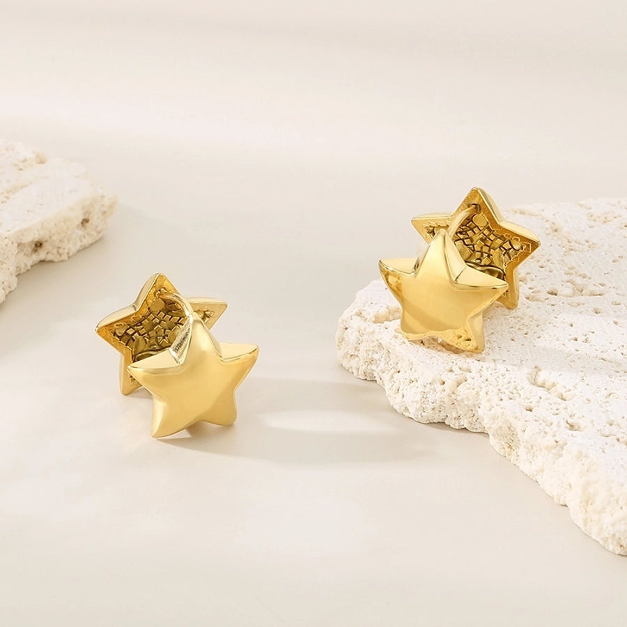 1 Pair Elegant Simple Style Streetwear Star 304 Stainless Steel 18K Gold Plated Stainless Steel Earrings