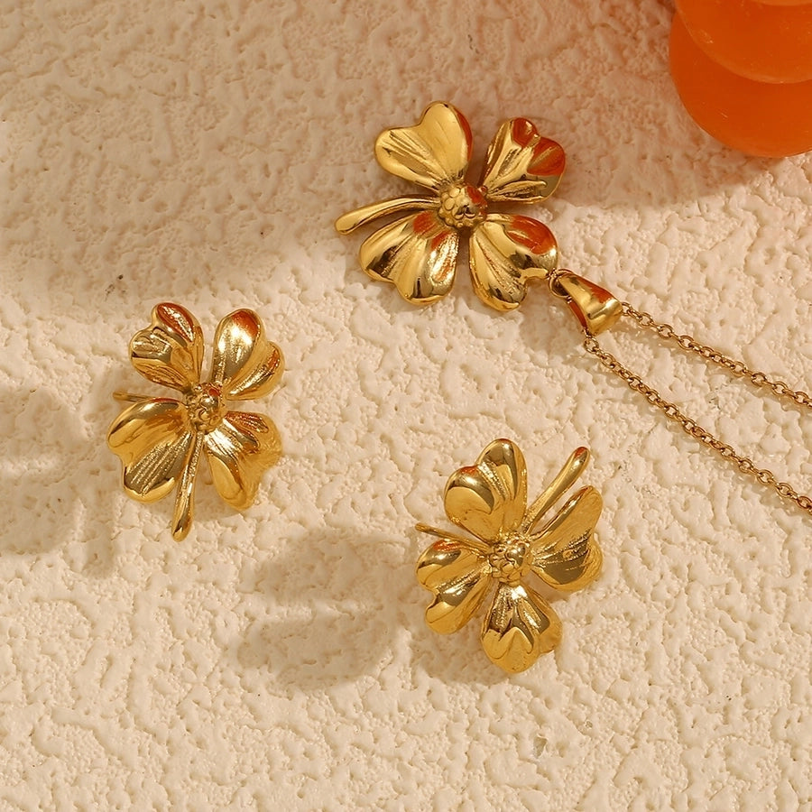 Jewelry Casual IG Style Flower 304 Stainless Steel Titanium Steel 18K Gold Plated Earrings Necklace