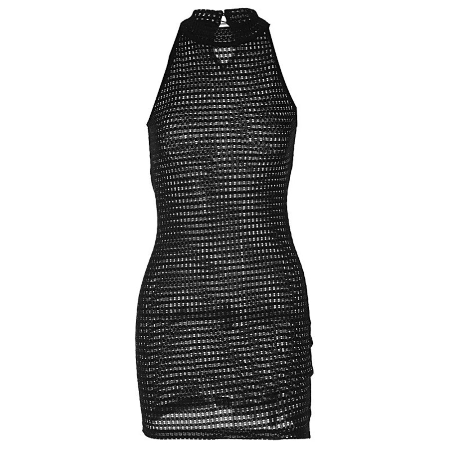 Women's Sheath Dress Sexy High Neck See-Through Sleeveless Mesh Above Knee Holiday