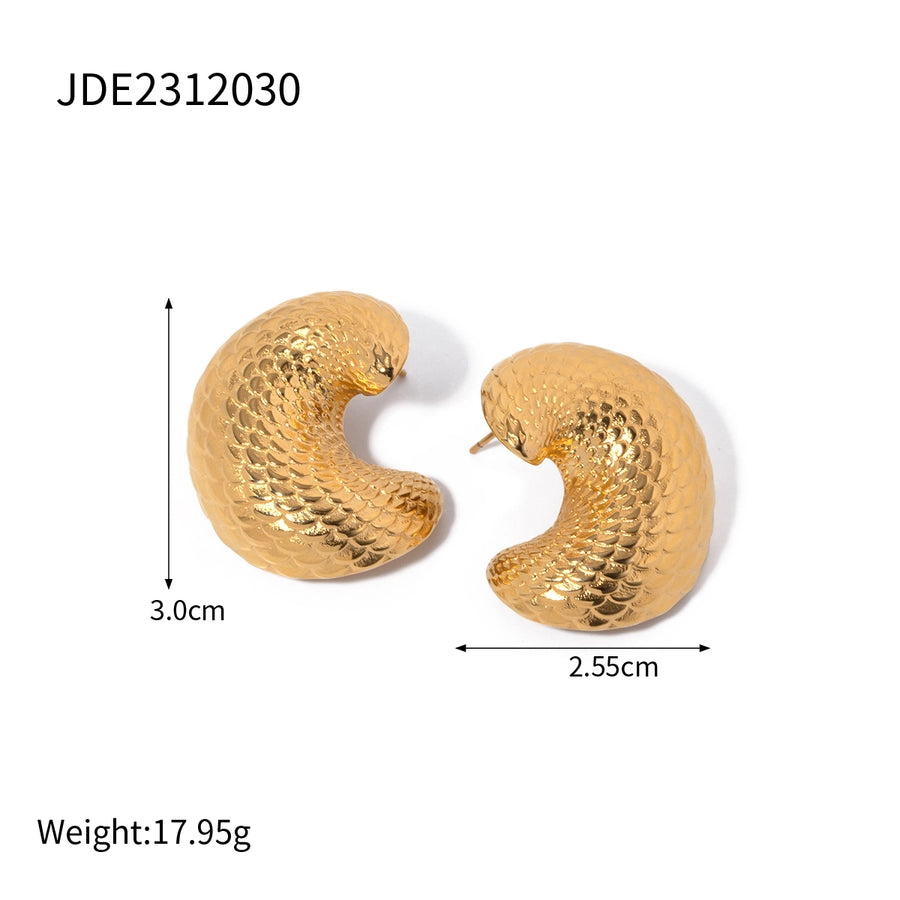 1 Pair IG Style Fish Scales 304 Stainless Steel 18K Gold Plated Earrings - CEJEW