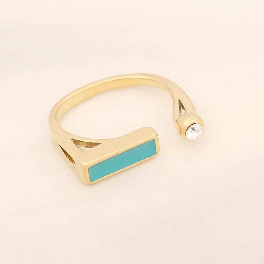 Stainless Steel 18K Gold Plated Ethnic Style Inlay Geometric Turquoise Open Ring