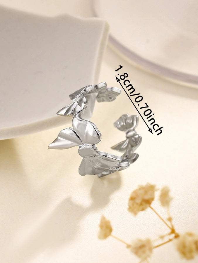 Jewelry Retro French Style Simple Style Heart Shape Flower Bow Knot Titanium Steel Open Rings