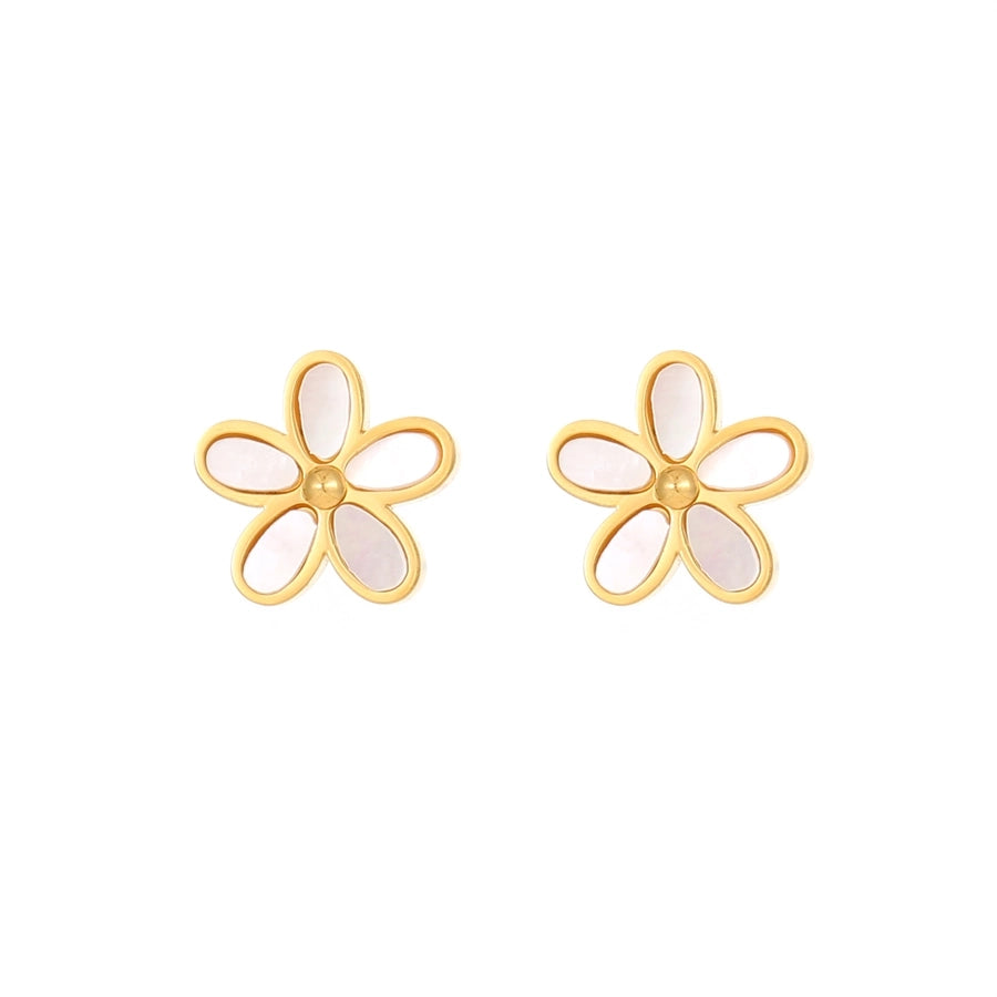 Jewelry Glam Simple Style Flower Stainless Steel Titanium Steel Shell 24K Gold Plated Inlay Earrings Necklace