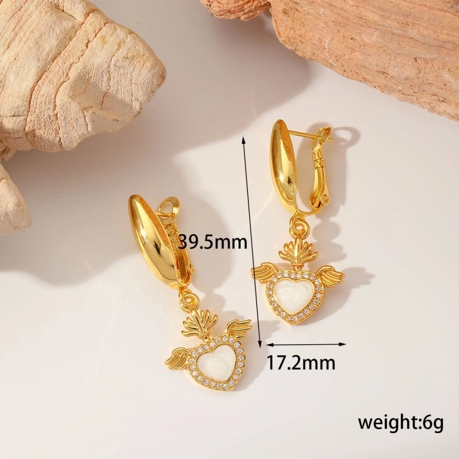 1 Pair Elegant Heart Shape Wings Plating Inlay Copper Acrylic Zircon 18K Gold Plated Drop Earrings